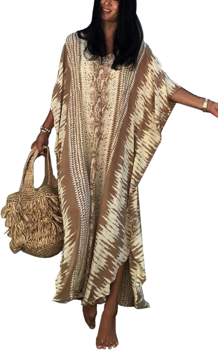 YouKD Sommer Blumen Long Kaftan Bohemian Loungewear Beach Badeanzug Vertuschen Maxi Robe für Frauen