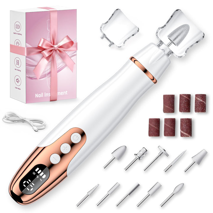 Nagelfräser Kabellos - 11 in 1 Tragbar Maniküre Set mit 10 Geschwindigkeiten und LED Licht, Pediküre