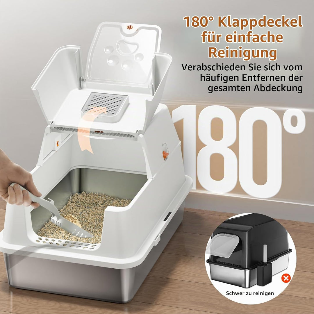 Edelstahl Katzenklo mit Deckel, Grosse XXL Katzentoilette aus Edelstahl, Geschlossen Katzentoiletten