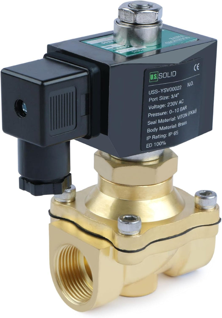 U.S. Solid Solenoid Magnetventil Messing G 3/4" 230V AC stromlos offen NO 0-10 bar, elektrisches Was