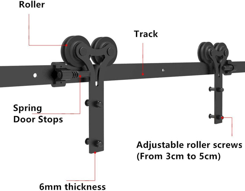 CCJH Schiebetüren Schiebetürsystem, 7.5FT (224cm) Laufschiene Schiebetuer Y Form Rolle Set fuer Schi