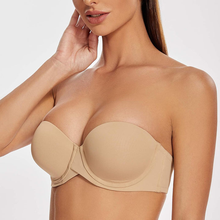 MELENECA Damen Push-Up Trägerlos BH - Bügel BH mit geformte Cups 70C Mandel, 70C Mandel