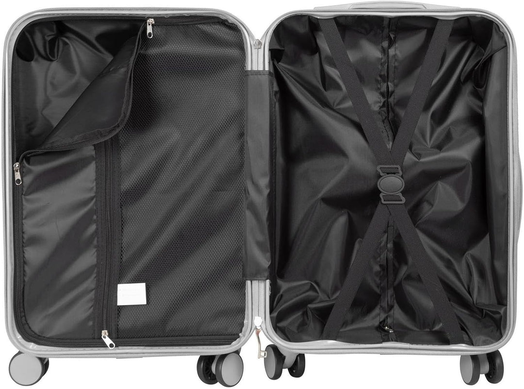 Hartschalen Koffer Trolley Cespara mit Dehnfalte mit modernem Motiv Print - Farbe Silber - Gr. L