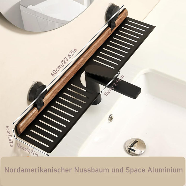 Walnuss Saugnapf Regal, Extra Breites Waschbeckenregal mit Ablauflöchern, Ohne Bohren Badezimmer Org