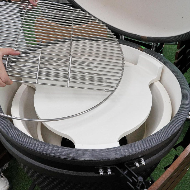 18.3'' Pizzastein & Heat Deflector für Kamado Zubehör – Extra Dicker Keramik Conveggtor mit 3 Beinen