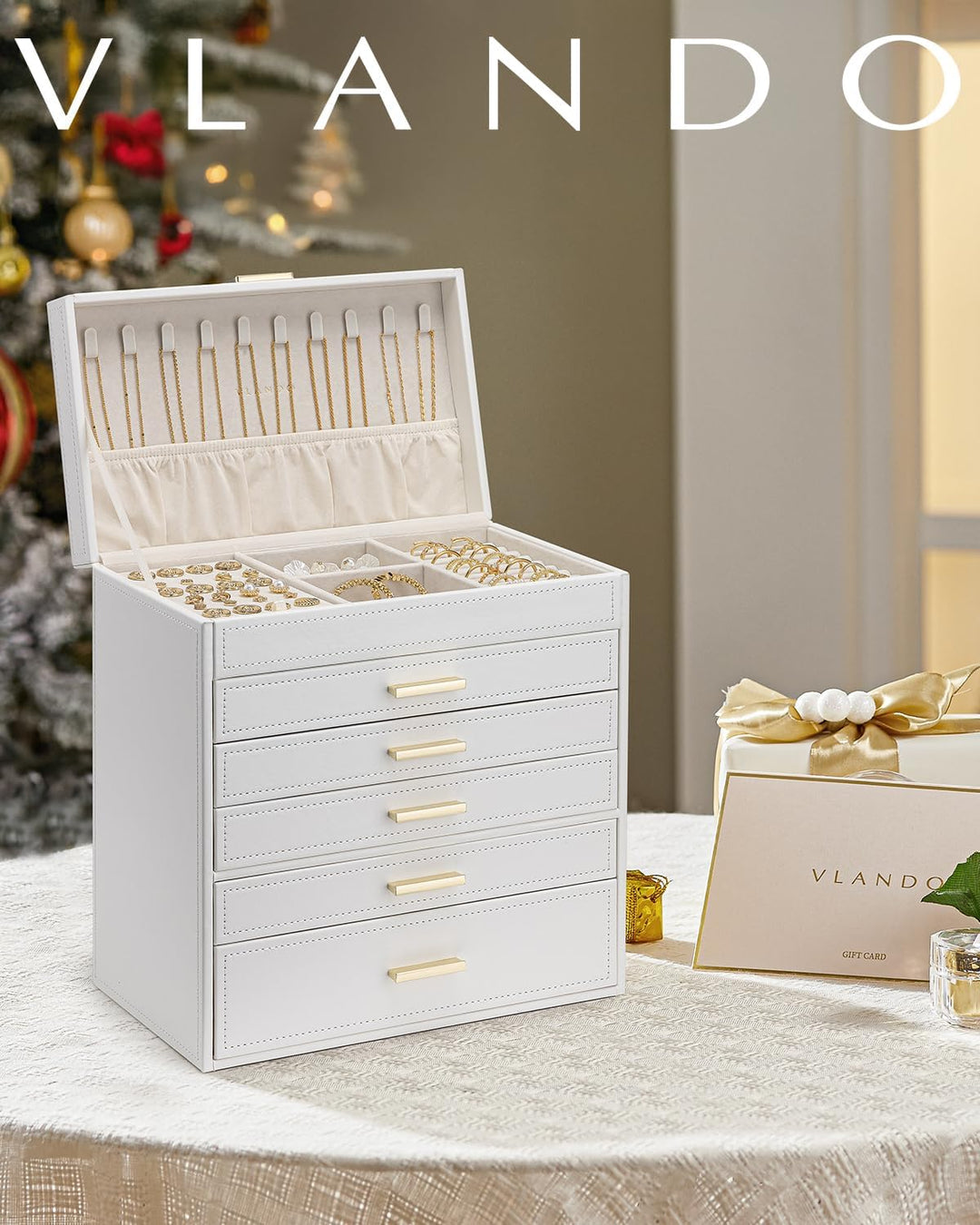 Vlando Schmuckkasten Schmuckschatulle Schmuckkästchen-Gross Schmuckbox-Damen, mit 6 Ebenen Schublade