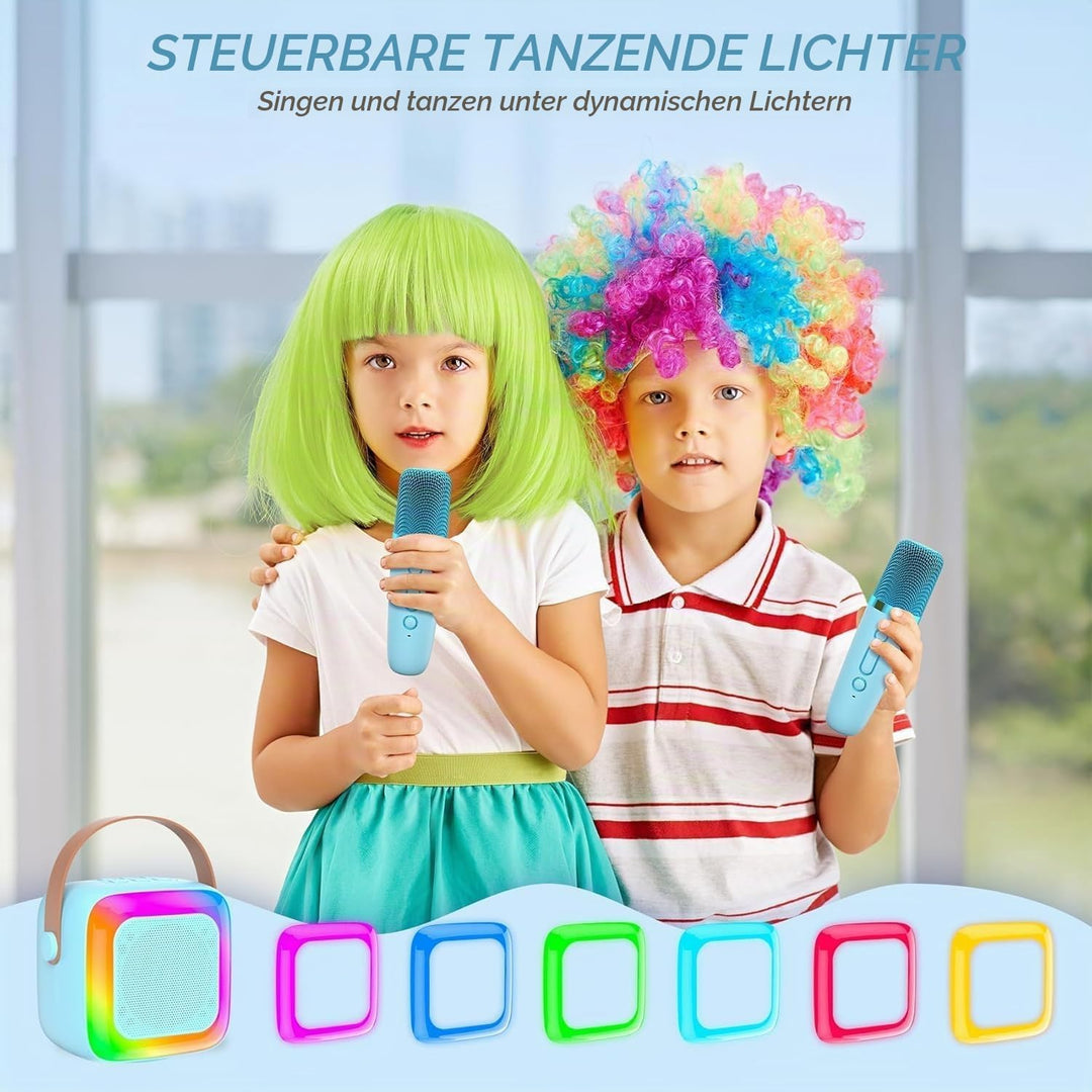 Karaoke Maschine für Kinder mit 2 Bluetooth Mikrofonen,Tragbare Kinder Karaoke-Lautsprecher,Mini Blu
