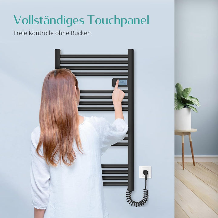 EMKE Elektrischer Handtuchheizkörper 96 x 40 cm, Badheizkörper Elektrisch mit Touchschalter Timer, H