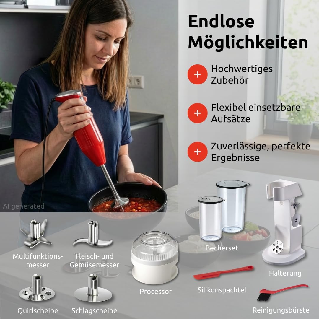bamix Stabmixer Set M350 MAXX inkl. Ständer, 2 Becher, 4 Aufsteckteile, Processor, Spachtel, Reinigu