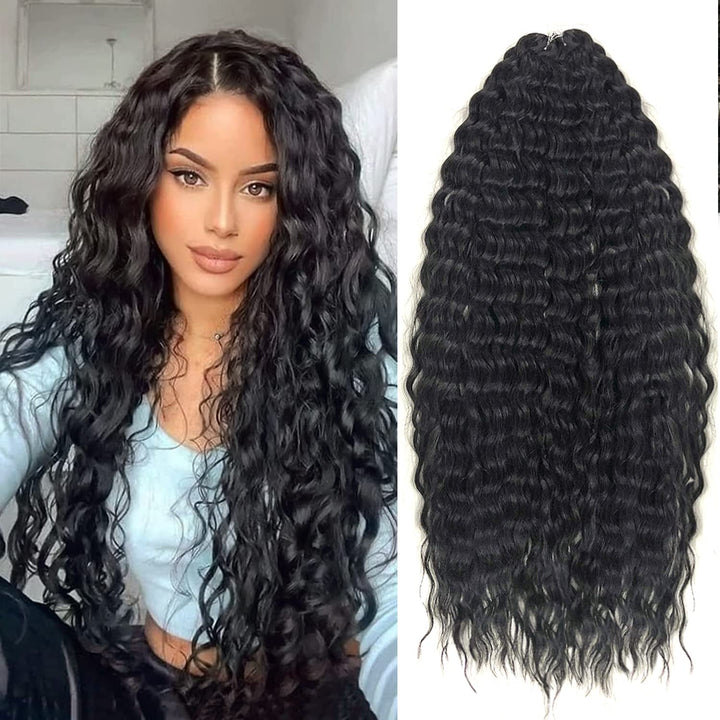 PORSMEER 22 Zoll 3 Packs Tief Twist Crochet Hair Schwarz für Butterfly Locs Crochet Braids Bohemian