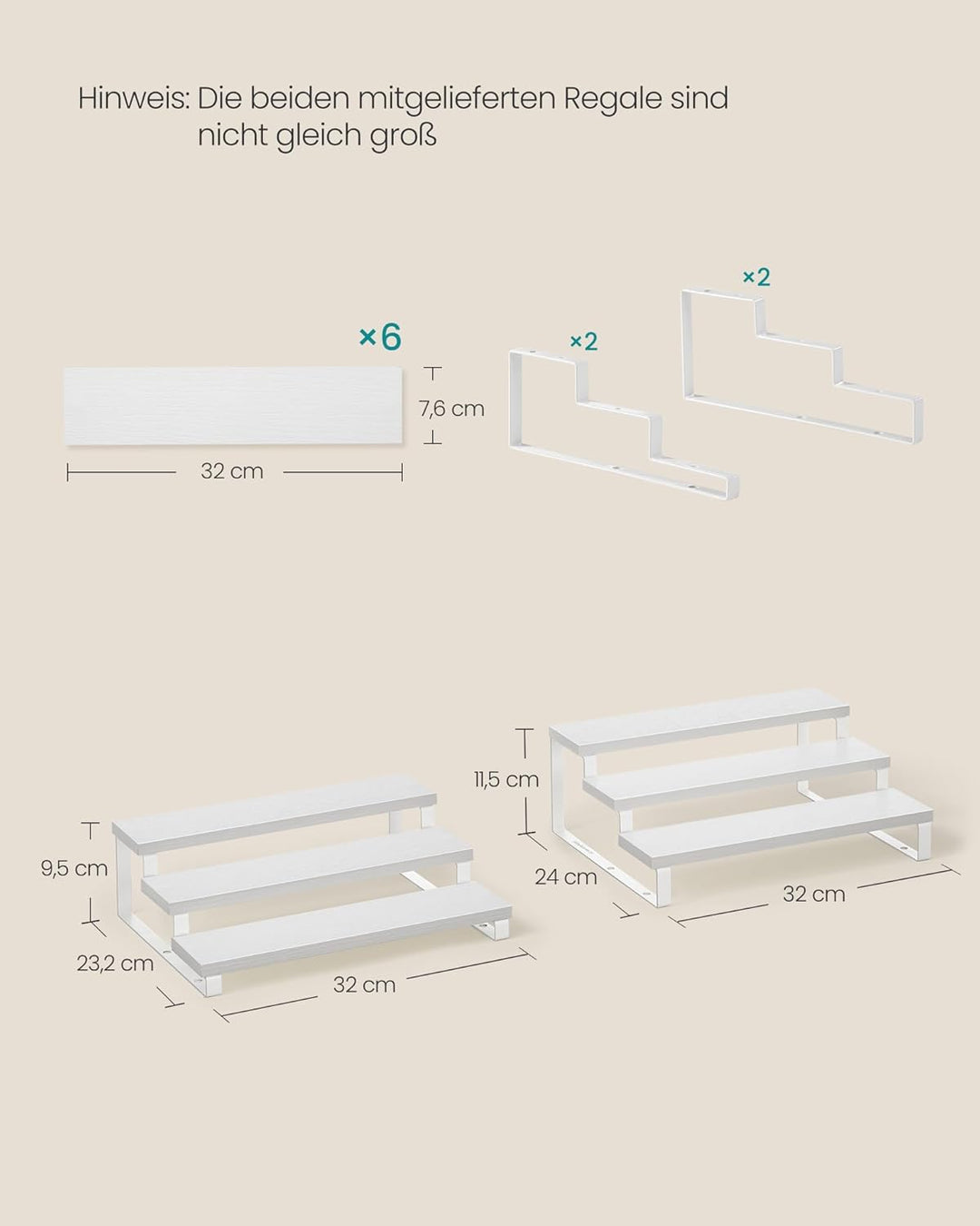 SONGMICS Gewürzregale, Küchenregale stehend, Küchen-Organizer, 2er Set, Holzwerkstoff, je 3 Ablagen,