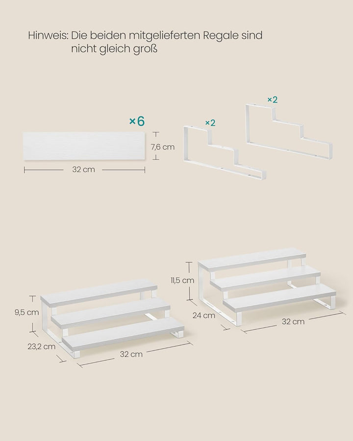 SONGMICS Gewürzregale, Küchenregale stehend, Küchen-Organizer, 2er Set, Holzwerkstoff, je 3 Ablagen,