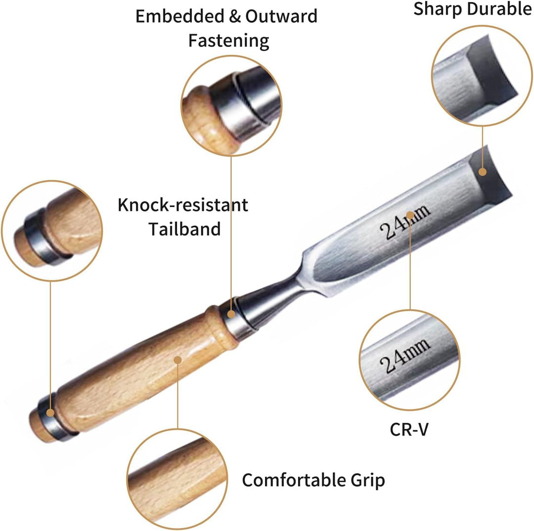 4 Stück Holz Meissel Set,Stechbeitel Rund Gebogen Hohlbeitel Set,CR-V Stahl halbkreisförmige Kante 8