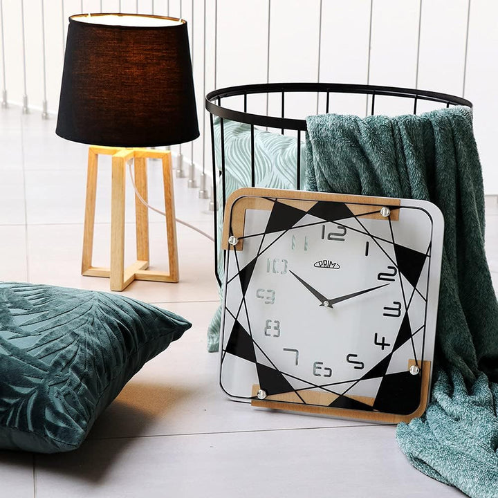 PRIM Modern White Wooden Wall Clock - Wanduhr 30CM, Moderne quadratische Wanduhr. Holzwanduhr mit Mu