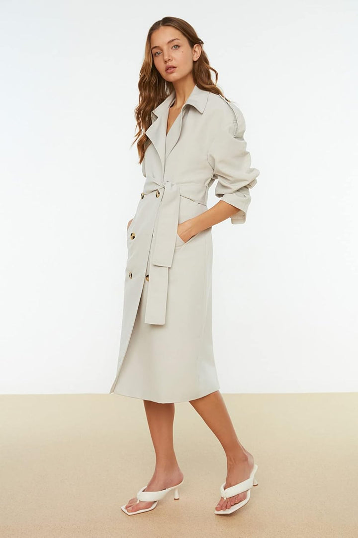 TRENDYOL Trench Coat - Brown - Regular 32 Beige, 32 Beige