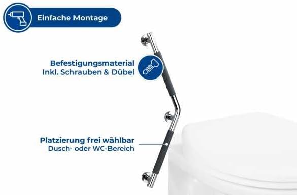 WENKO Edelstahl Wandhaltegriff Secura 37 x 37 cm - Bad-Sicherheitsgriff für Badewanne oder WC mit 13