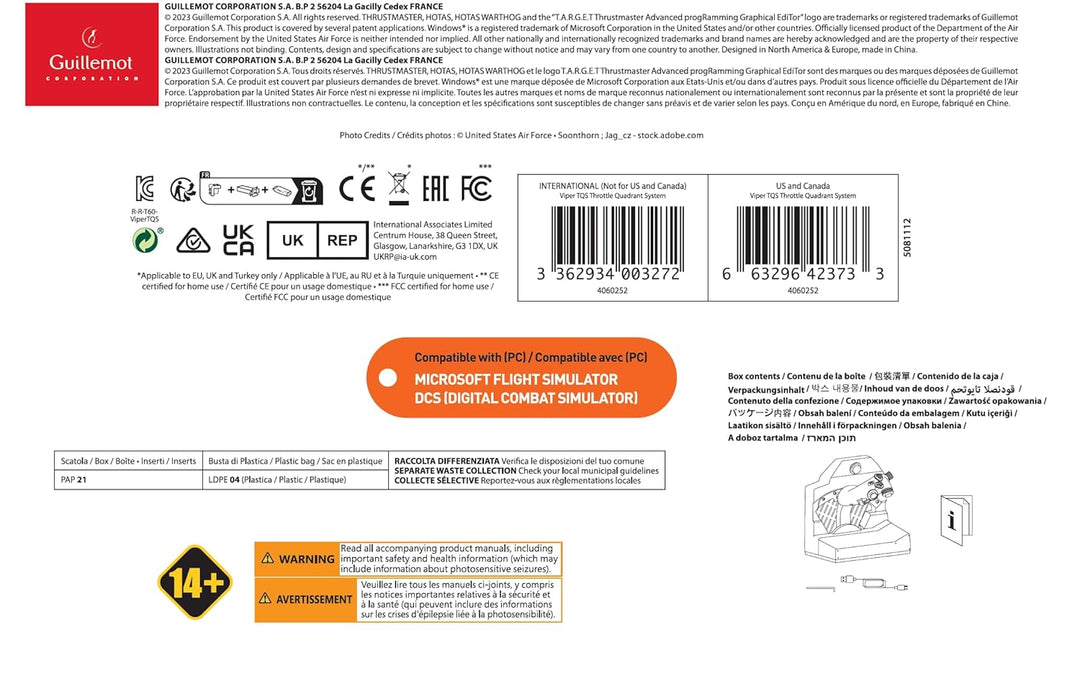 Thrustmaster Viper TQS für PC, Schubhebelquadranten-System aus Metall, Hall-Effekt-Präzision, 21 Akt