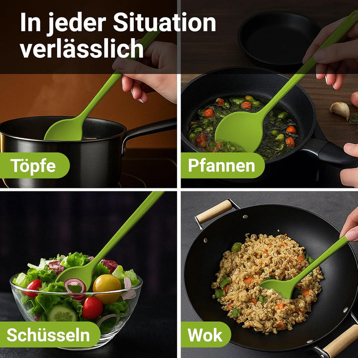 Kigima Kochlöffel Set 4 Stück in Grün– Hochwertige Küchenutensilien aus hitzebeständigem Kunststoff