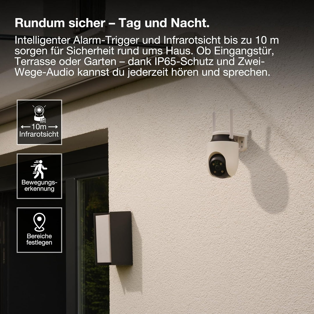 Osram SMART+ WiFi Aussenkamera 360° 4MP 2K IP65, Schwenk-Neige, Nachtsicht 10m, Alexa kompatibel, Ou
