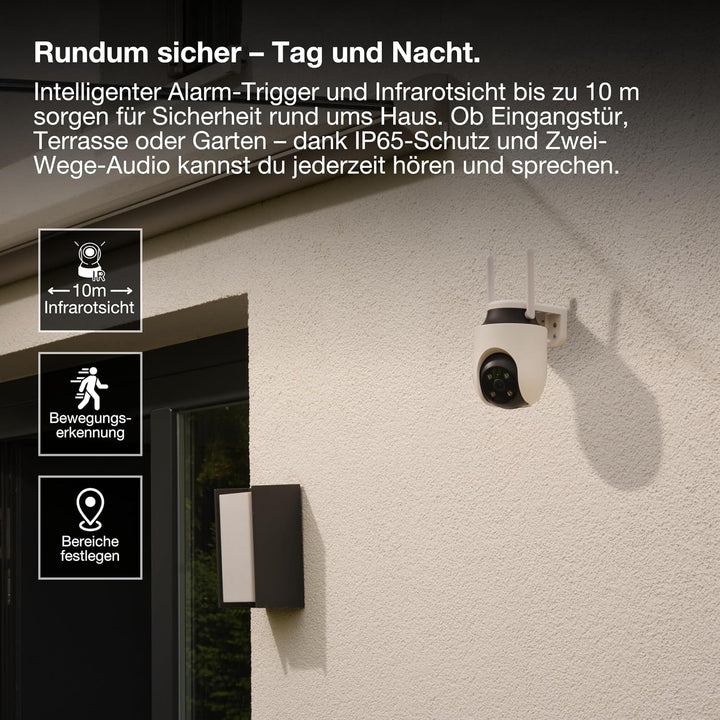 Osram SMART+ WiFi Aussenkamera 360° 4MP 2K IP65, Schwenk-Neige, Nachtsicht 10m, Alexa kompatibel, Ou