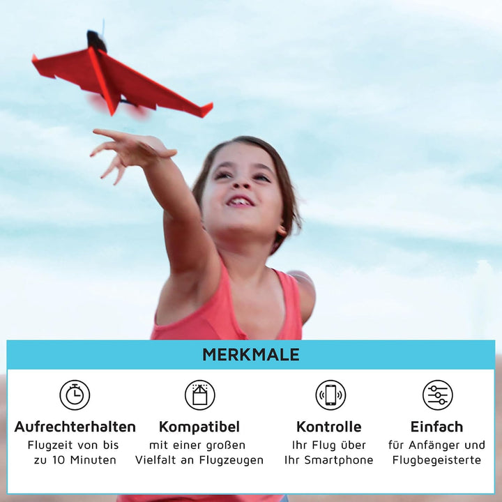 POWERUP 4.0. Smartphone gesteuertes Papierflugzeug Set der nächsten Generation. Einfache Handhabung