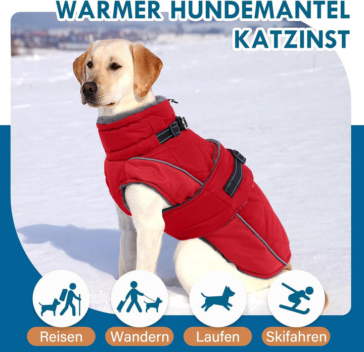 Katzinst Wintermantel Hund M, Wintermantel Hunde mit Hohem Kragen, Warmer Hundejacke mit D-Ring für