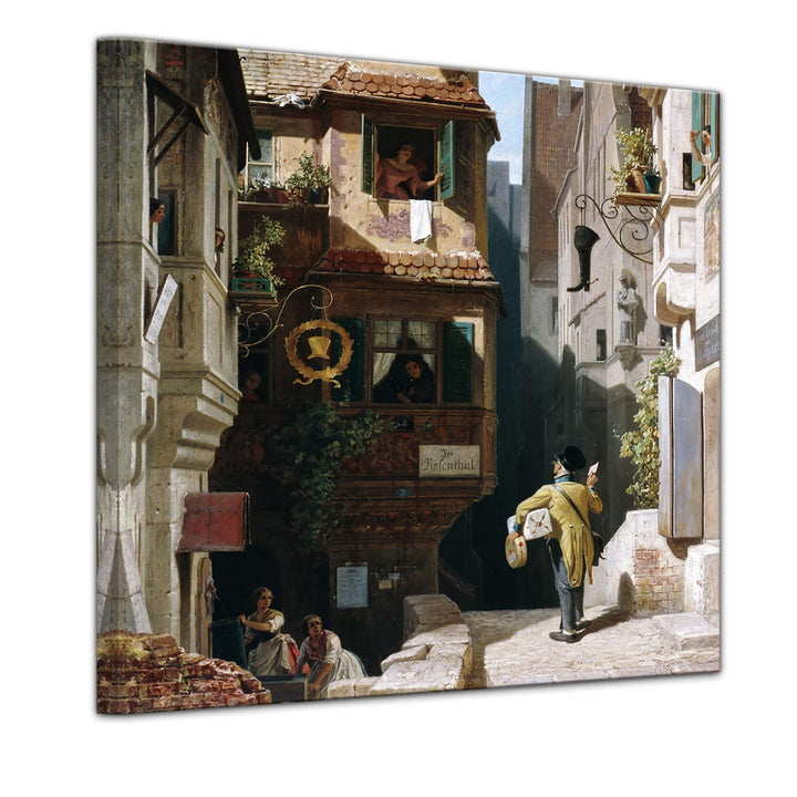 Bilderdepot24 Bild auf Leinwand | Carl Spitzweg Der Briefbote im Rosenthal in 80x80 cm als Wandbild