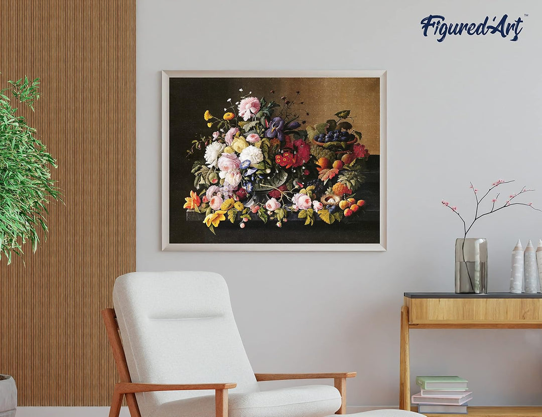 Figured'Art Diamond Painting Erwachsene 40x50cm Mit Rahmen Ganze Leinwand gespannt Blumen und Obst S