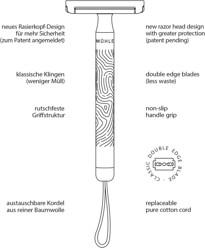 MÜHLE Companion Rasierhobel - Unisex Sicherheitsrasierer mit grauer Kordel - nachhaltige, umweltscho