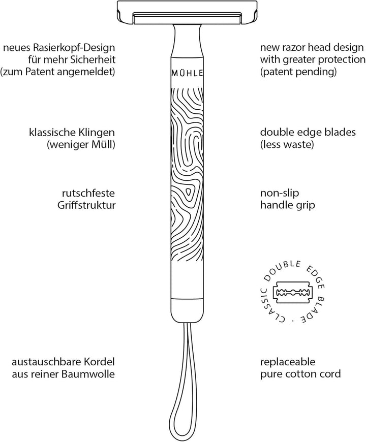 MÜHLE Companion Rasierhobel - Unisex Sicherheitsrasierer mit türkiser Kordel - nachhaltige, umweltsc