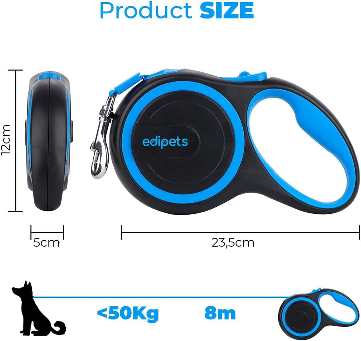 Edipets, Hundeleine, Ausziehbar, Einziehbar, 3, 5 und 8 Meter, Flexibles Band für Rechts- und Spazie