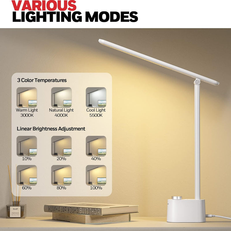 Honeywell Schreibtischlampe LED Desk Lamp mit A+C USB Tageslichtlampe Schreibtisch Tageslicht mit 3