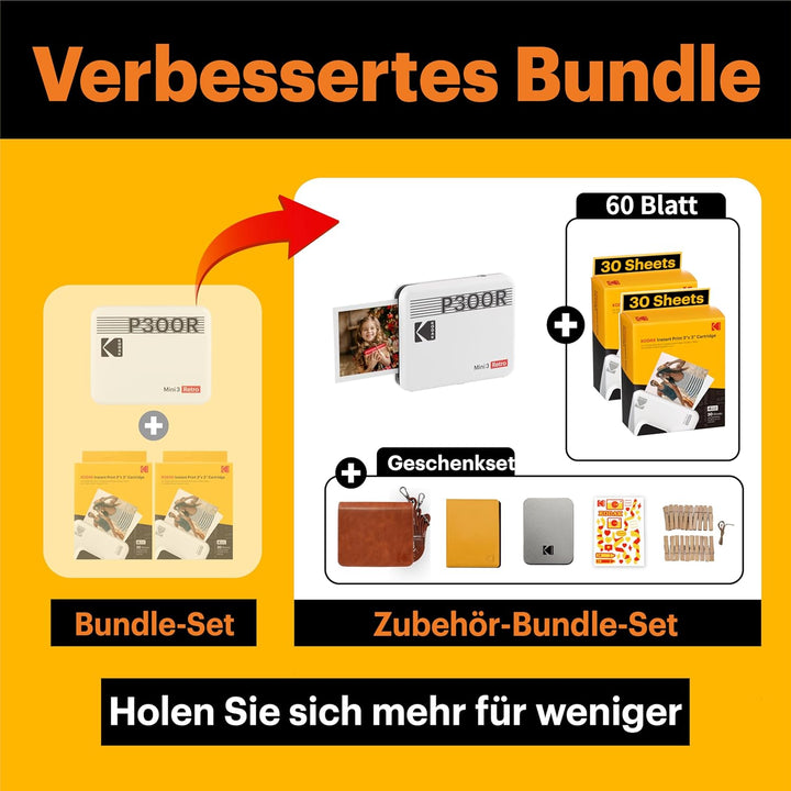 KODAK Mini 3 Retro, tragbarer Fotodrucker, schneller Druck, HD-Fotos, 54 x 86 mm, Bluetooth, kompati