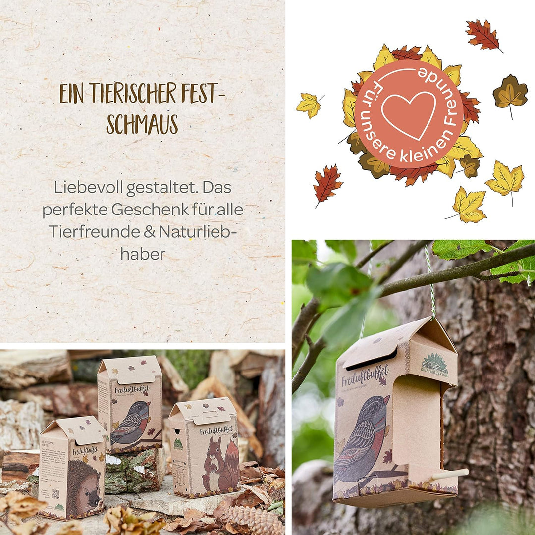 Die Stadtgärtner – Geschenkset Tierfutter I Mit Freiluftbuffet + kleine Mahlzeit für Vögel, Igel & E