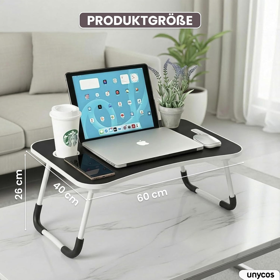unycos - Klappbarer Laptoptisch, Betttablett, Leseständer, Computertisch, Frühstückstablett, Beistel
