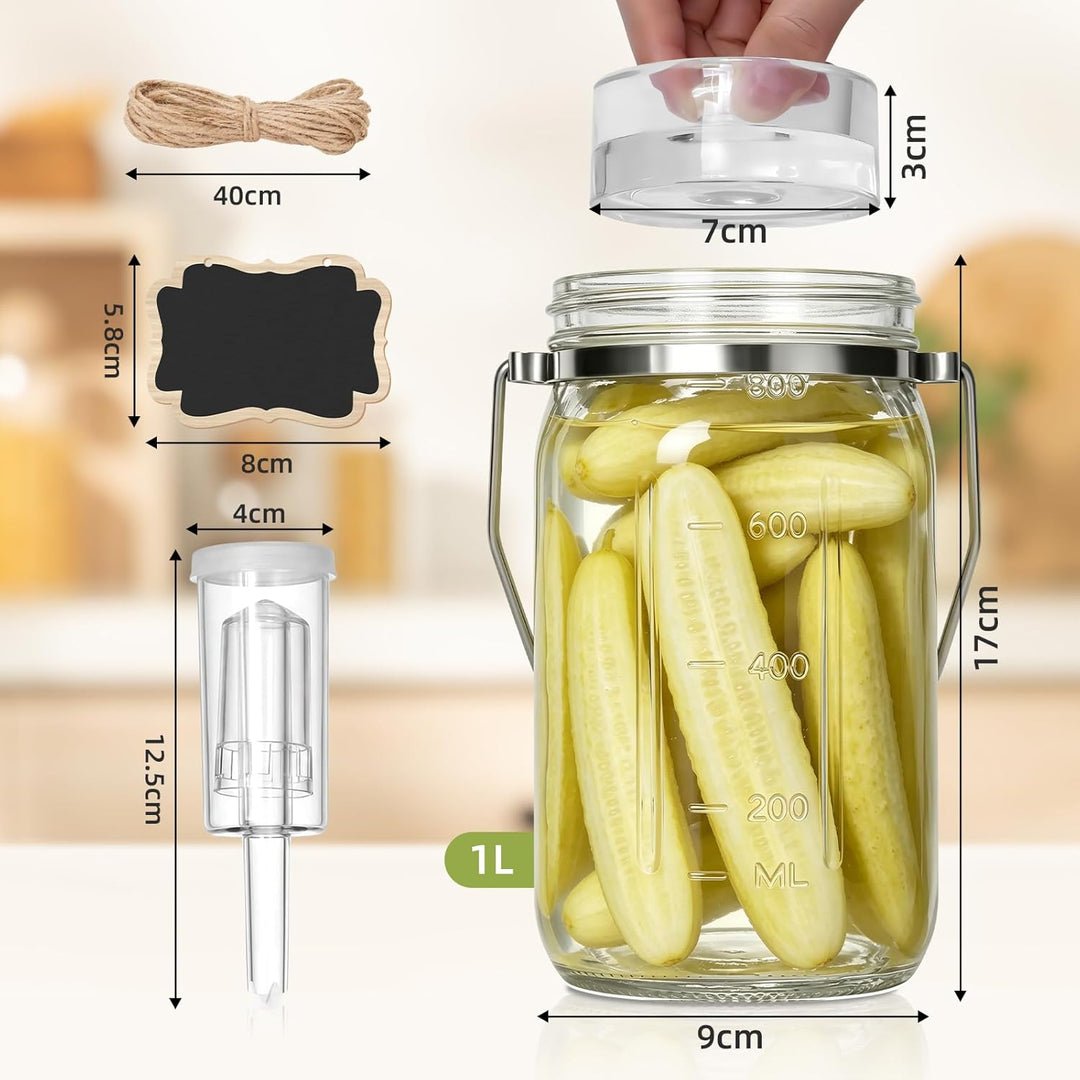 Mittimiya 2 Stück 1L Fermentierglas mit Tragegriff, Fermentiergläser mit Fermentiergewichte, Gärvent
