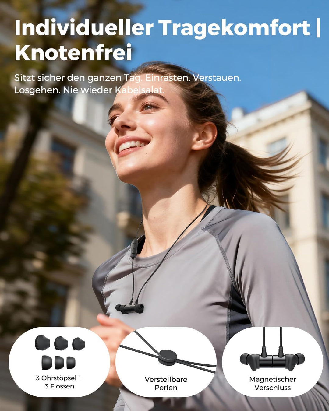 truefree HD-100 In Ear Kopfhörer, Bluetooth 6.0 Kopfhörer, Magnetische Nackenbügel Sportkopfhörer, S