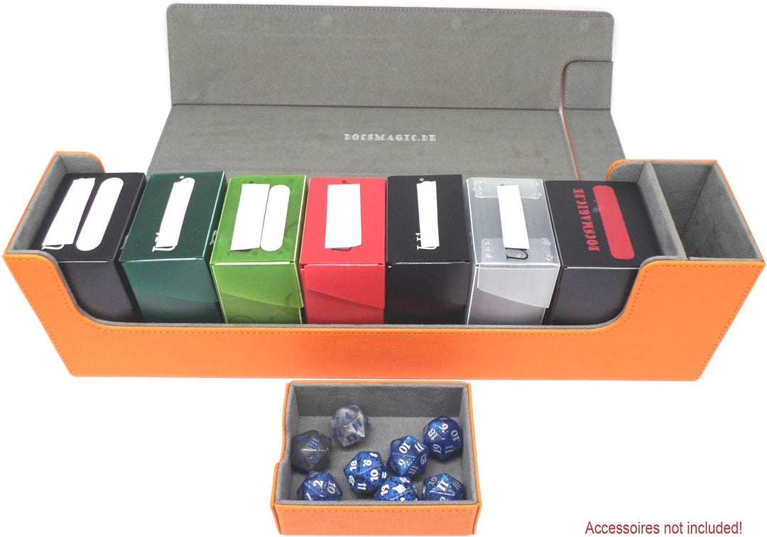 docsmagic.de Premium Magnetic Tray Long Box Orange Large - Card Deck Storage - Kartenbox Aufbewahrun