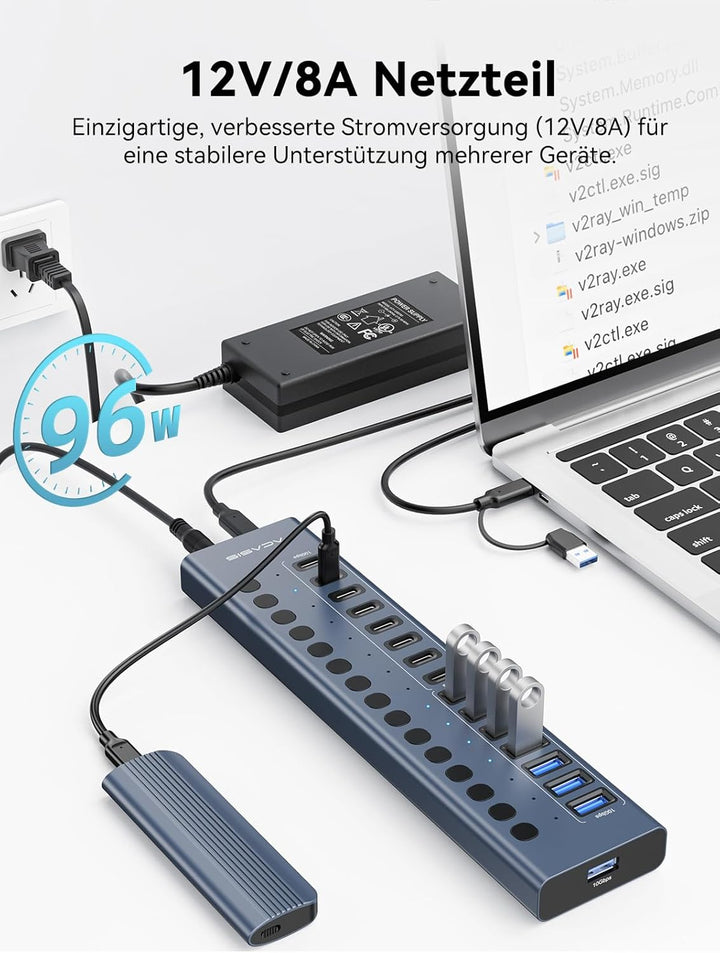 ACASIS USB-3.2-Hub mit 16 Anschlüssen (8 USB-A 3.2-Anschlüsse + 8 USB-C-3.2-Anschlüsse), Aluminium-U