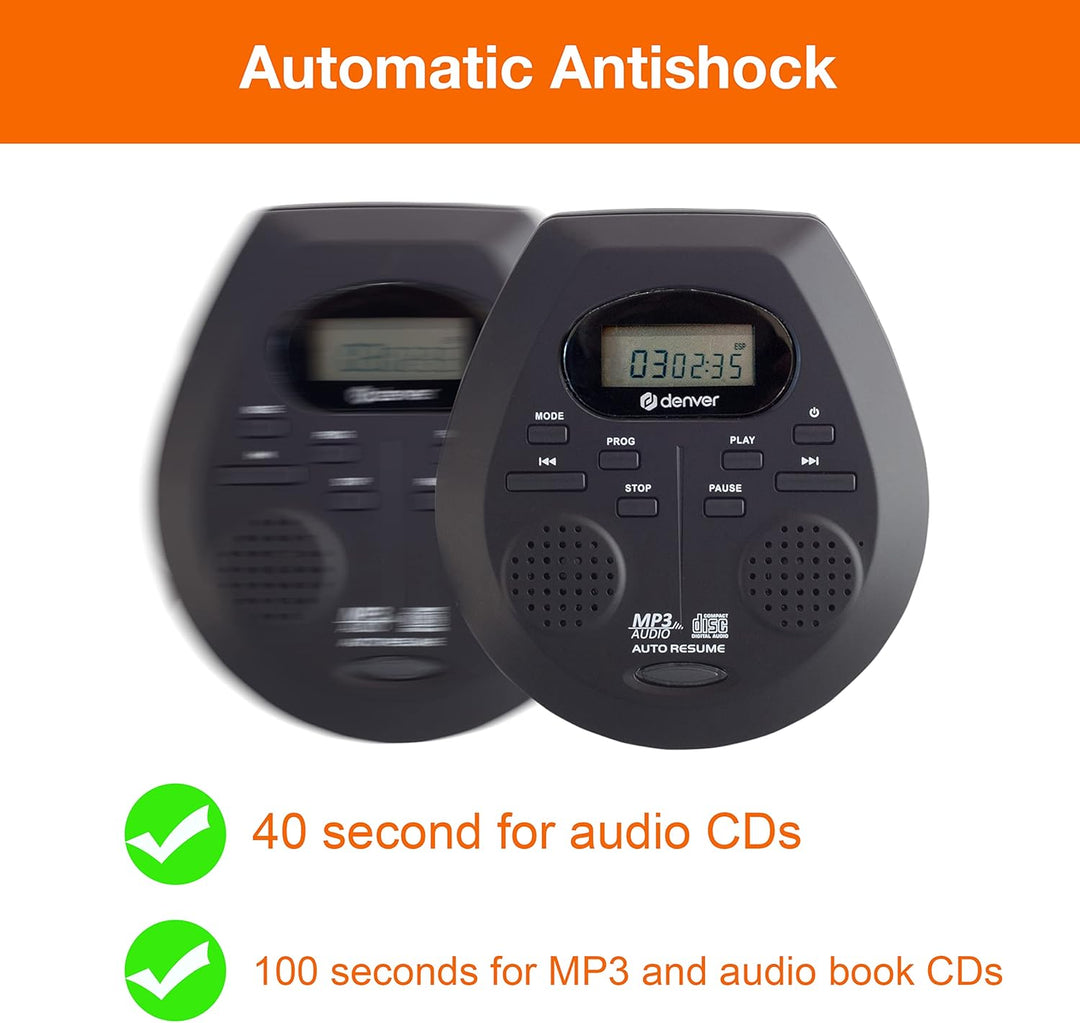 Denver DMP-395B Tragbarer CD-Player CD, CD-R, CD-RW, MP3 Inkl. Lautsprecherbox Schwarz, Schwarz