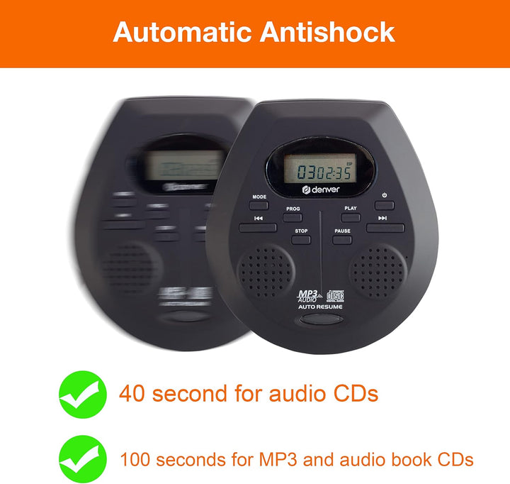 Denver DMP-395B Tragbarer CD-Player CD, CD-R, CD-RW, MP3 Inkl. Lautsprecherbox Schwarz, Schwarz