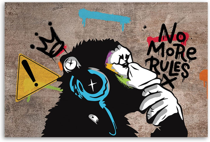 Feeby Bilder 115x75 cm Banksy DJ Affe Betonoptik 1 tlg Modern Wandbilder Leinwandbilder Bild auf Lei