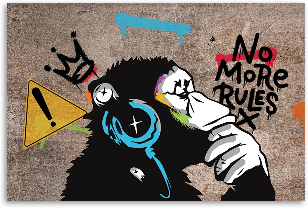 Feeby Bilder 100x70 cm Banksy DJ Affe Betonoptik 1 tlg Modern Wandbilder Leinwandbilder Bild auf Lei