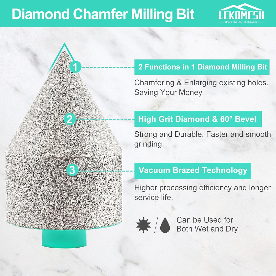 Diamant Fasenfräser 0-50mm LEKOMESH - Diamant Senksenker mit zum Formen vorhandener Löcher Feinstein