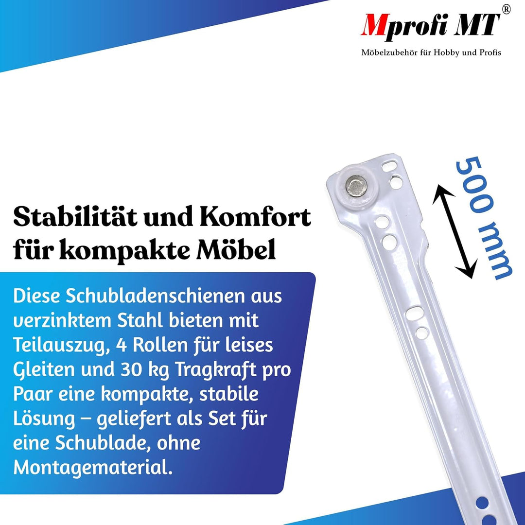 10 X Mprofi MT® (10 Paar) Schubladenschienen-Schubladenauszug-Schienen für Schubladen-Rollenauszug-M