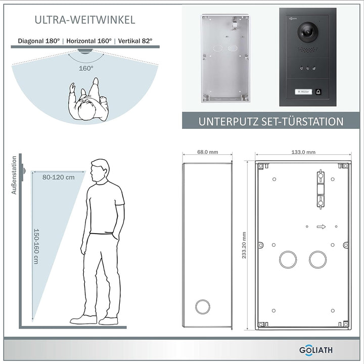 Goliath Hybrid | IP | Full-HD Video Türsprechanlage | App | 2-Fam | 2 x Full-Touchscreen 10" | Alumi