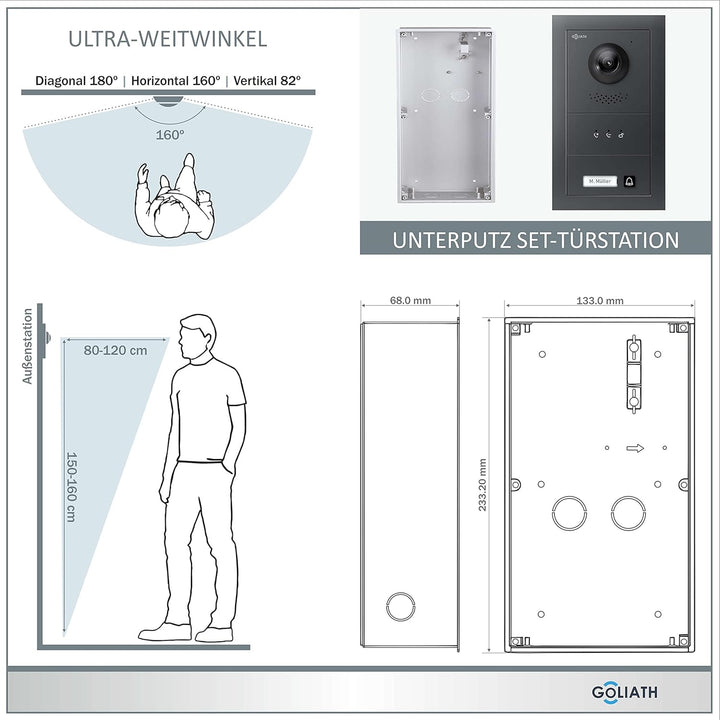 Goliath Hybrid | IP | Full-HD Video Türsprechanlage | App | 1-Fam | 3 x Full-Touchscreen 10" | Alumi
