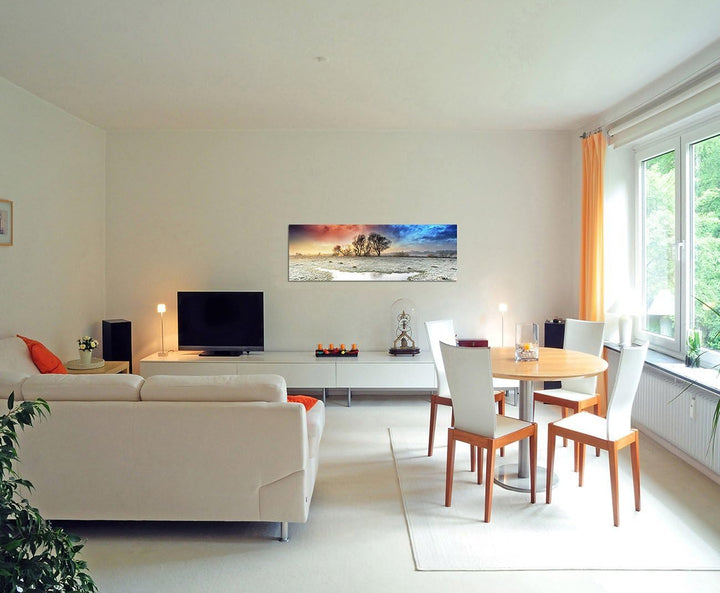 Paul Sinus Art Bilder Wand Bild - Kunstdruck 150x50cm Herbst Landschaft Frost Wolkenhimmel