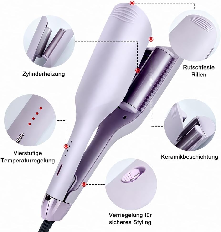 32mm Welleneisen für Haare, Französischer Lockenstab mit 4 Temperaturen, Ionen Keramik Hair Curler f