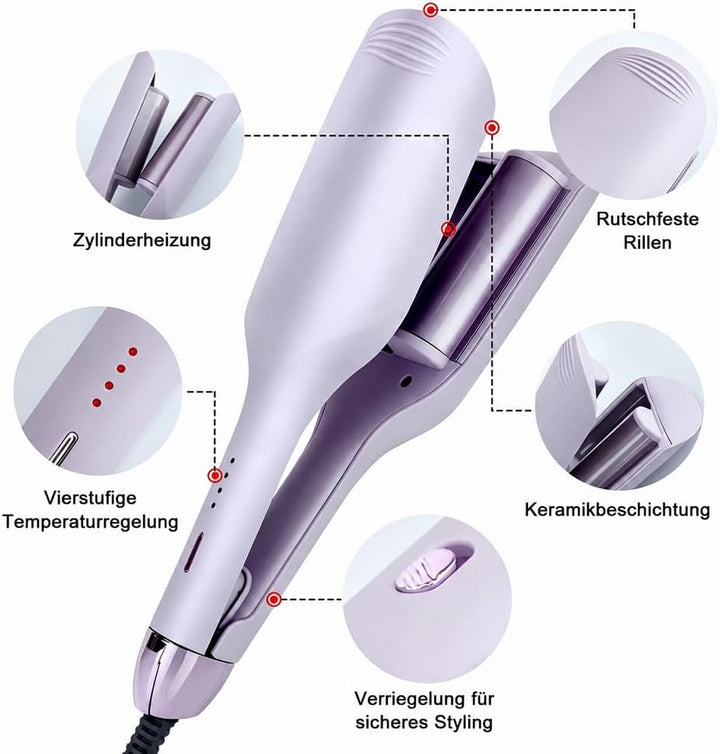 32mm Welleneisen für Haare, Französischer Lockenstab mit 4 Temperaturen, Ionen Keramik Hair Curler f
